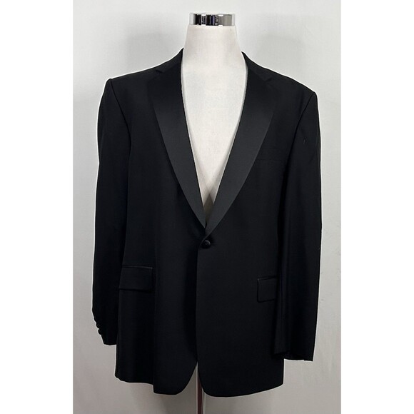 Jos A Bank 48L Tuxedo Jacket 100% Wool Black One Button Lined Vented Formal - Picture 2 of 8